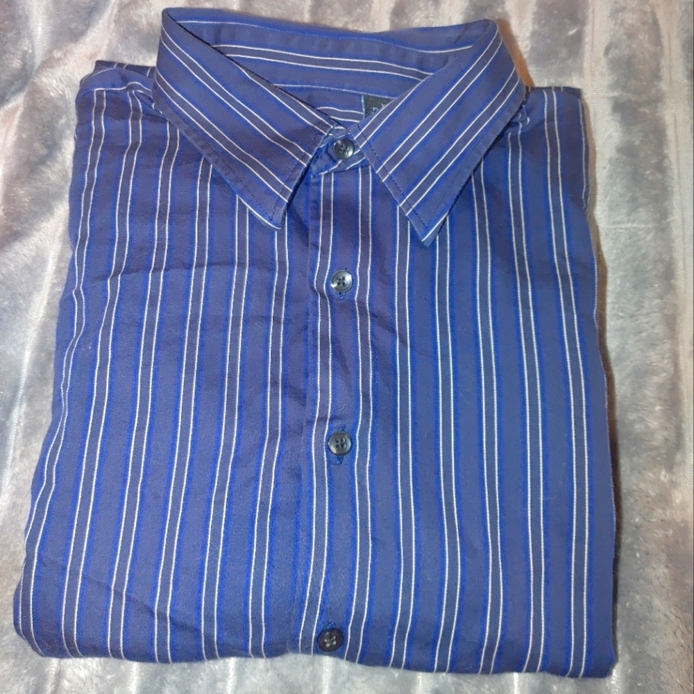 Van Heusen Blue Striped Men's Button Up Shirt, Size XL